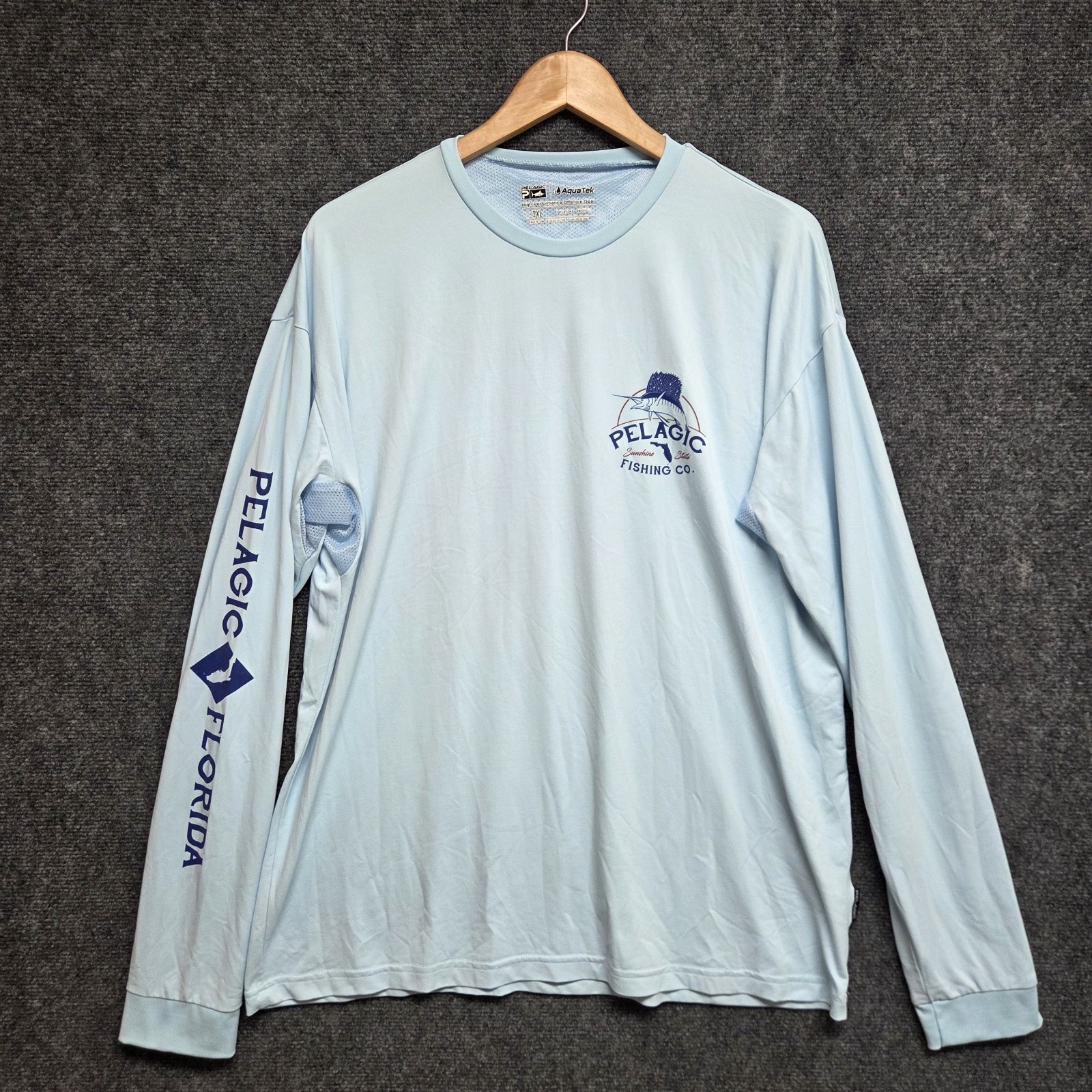 Pelagic Aquatek Shirt Mens XXL Blue Offshore Fishing Boating Performance FLORIDA