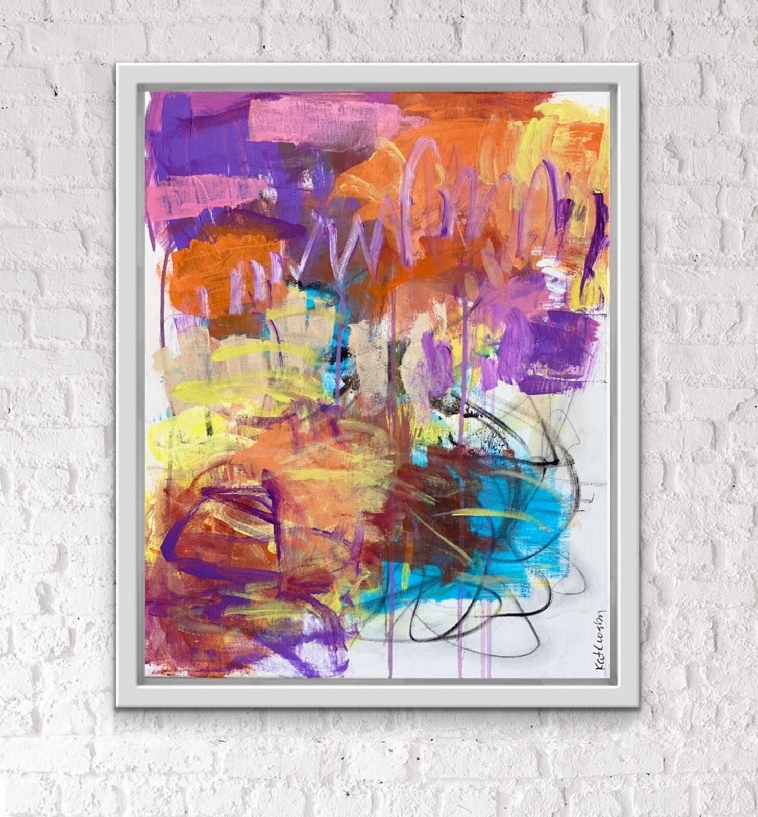 Bold Raw Colorful Urban OOAK painting Contemporary Abstract Art on canvas byKat