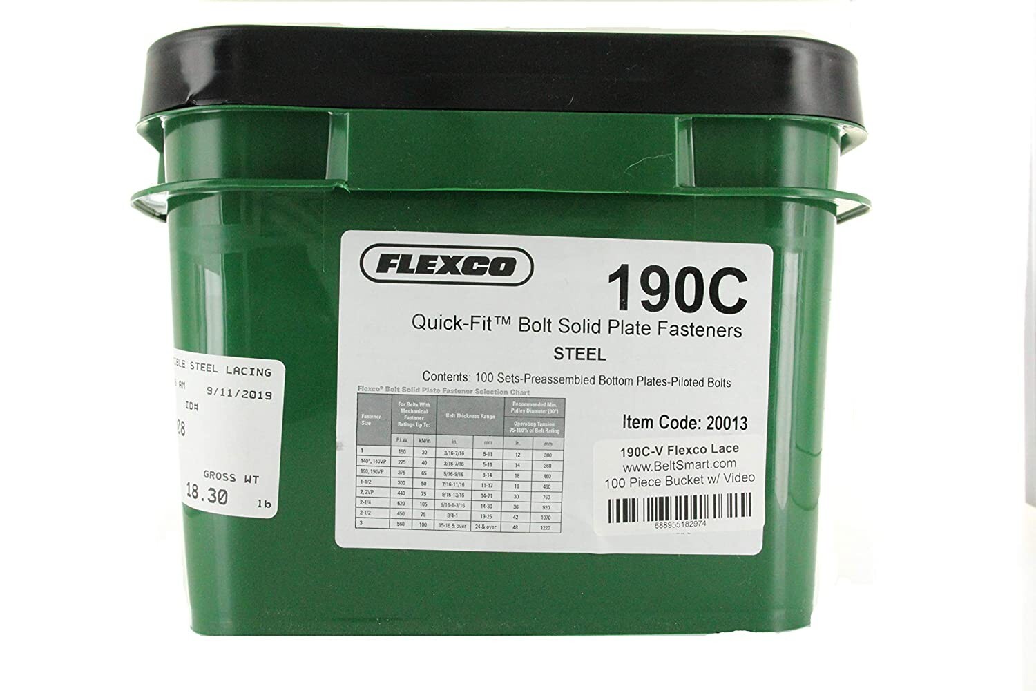 Genuine Flexco 190C Pail of 100 | Style 190 Quick Fit Bolt Solid Plate Fasteners