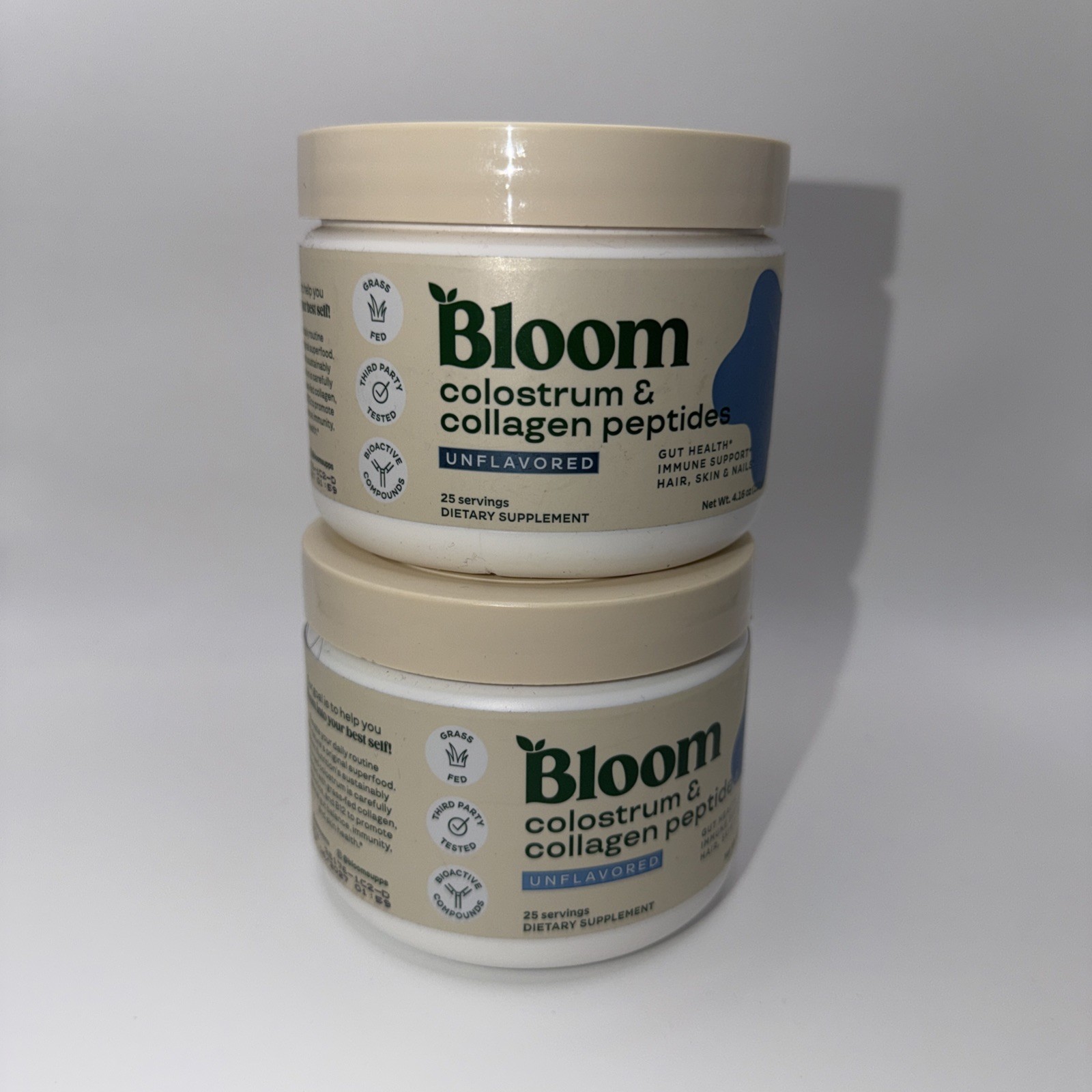 2 x Bloom Colostrum & Collagen Peptides - Unflavored 4.16 oz 118 g Exp 06/2027 2 x Bloom Colostrum & Collagen Peptides - Unflavored 4.16 oz 118 g Exp 06/2027