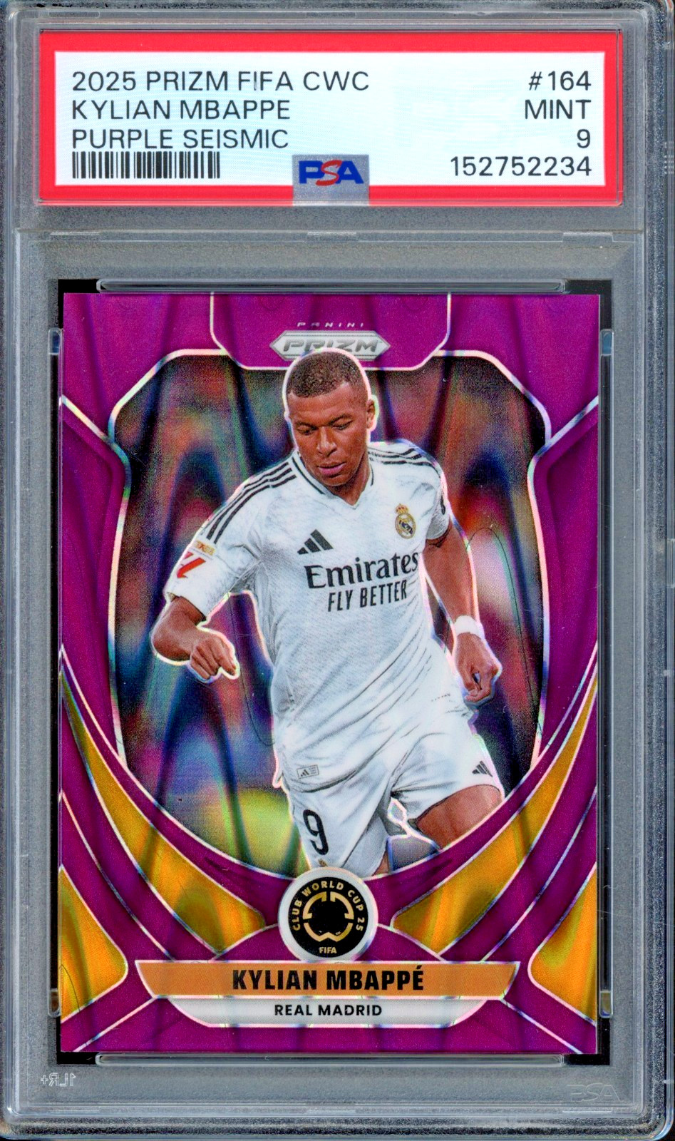2025 Panini Prizm FIFA Club World Cup Kylian Mbappe /99 Purple Seismic 164 PSA 9 2025 Panini Prizm FIFA Club World Cup Kylian Mbappe /99 Purple Seismic 164 PSA 9