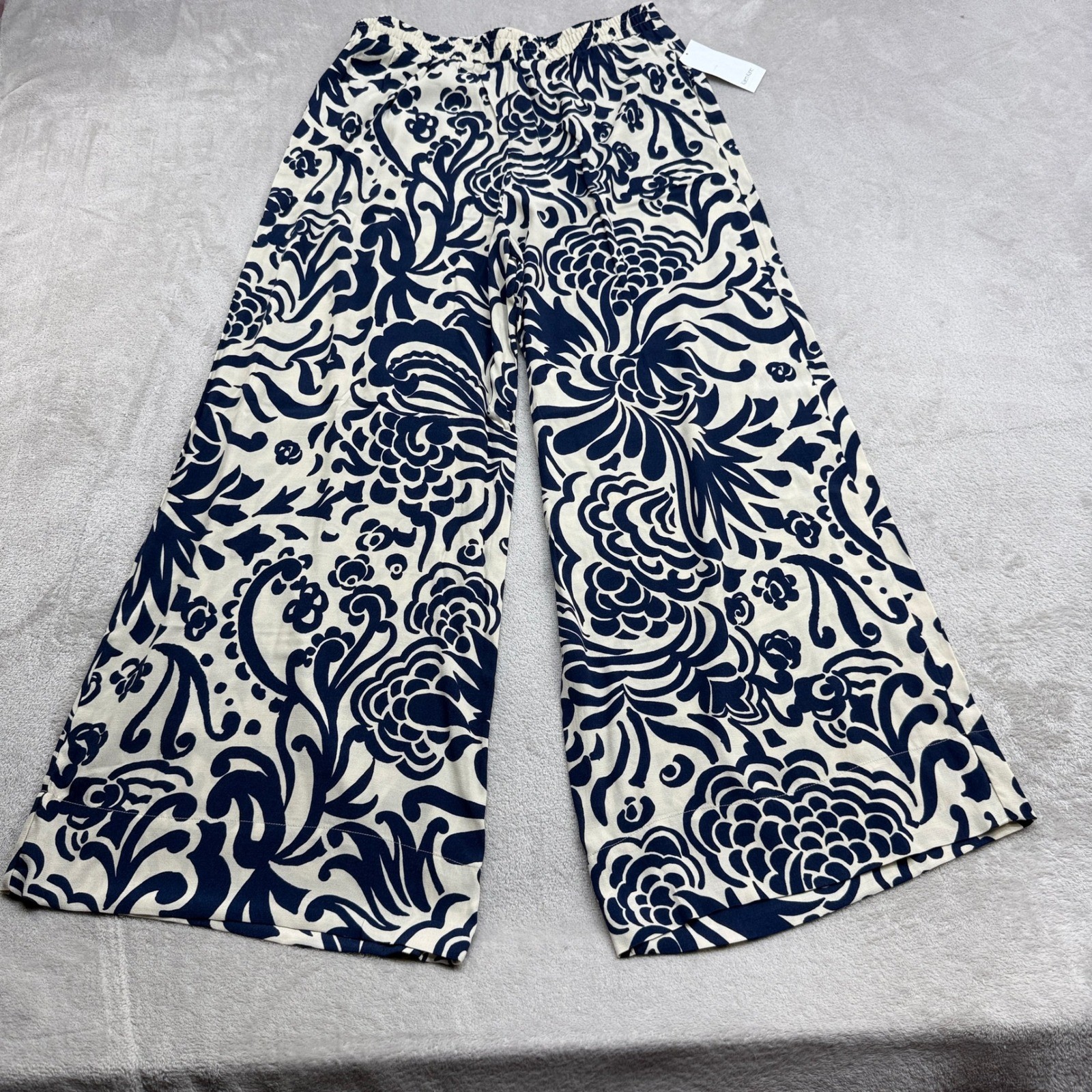 Karen Kane Wide-Leg Pants Womens L Citrus Splash Floral Boho Coastal Chic Summer