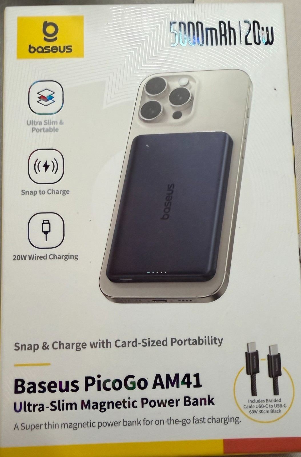 BASEUS PicoGo AM41 Ultra Slim Magnetic Power Bank 5000mAh 20W NEW BASEUS PicoGo AM41 Ultra Slim Magnetic Power Bank 5000mAh 20W NEW