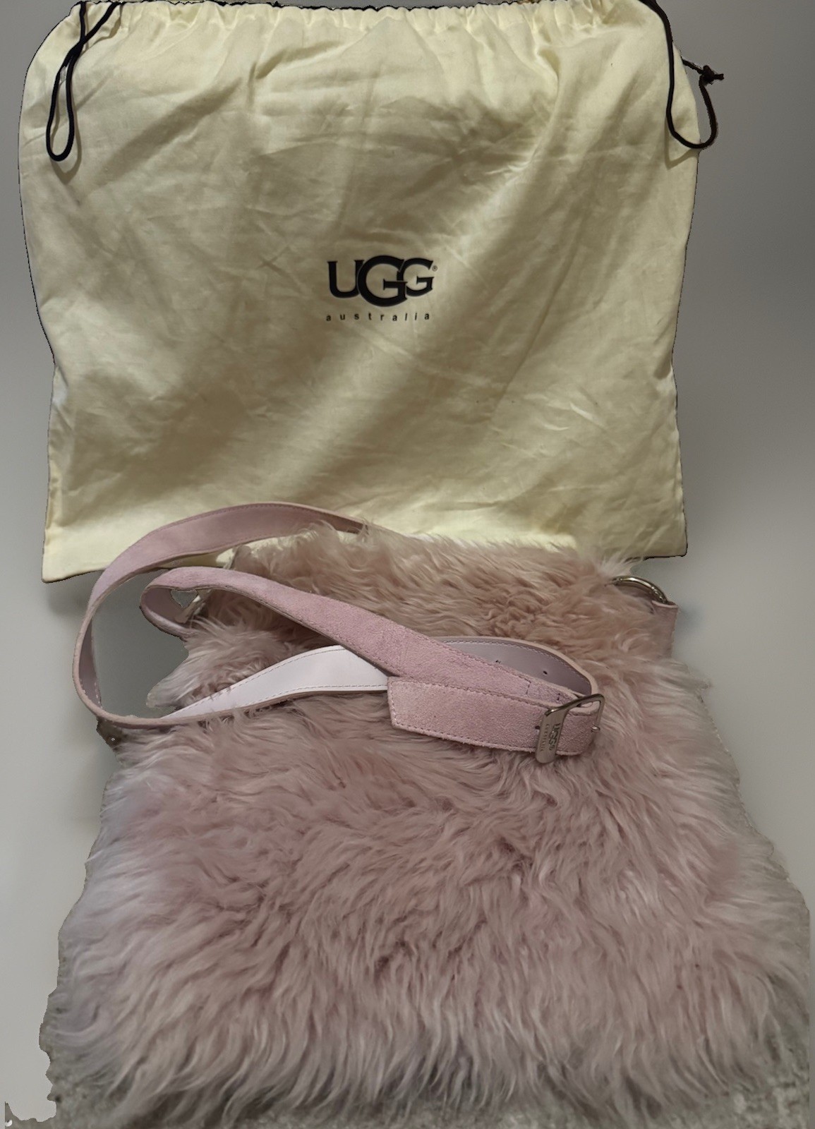 RARE UGG Australia E4216 Pink Shearling Suede Crossbody Bag NWT Neiman Marcus