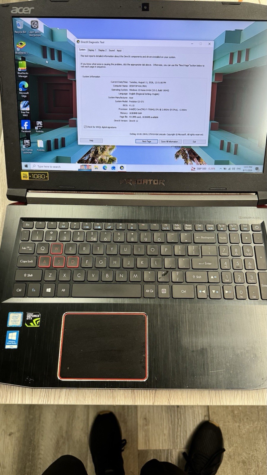 ACER PREDATOR HELIOS 300 N17C1 16gb Ram 750gb Hd