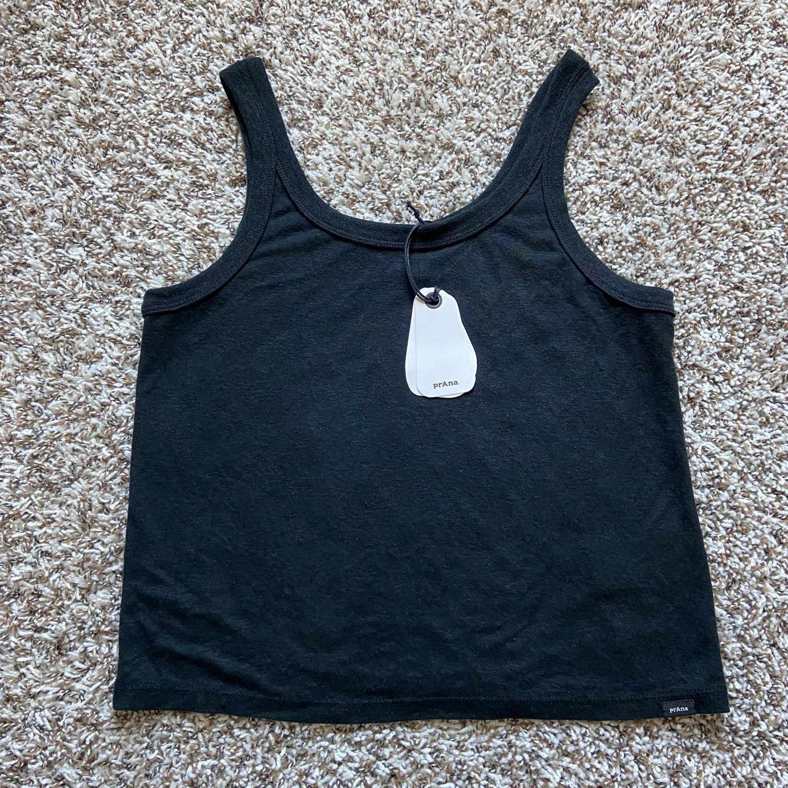 Prana Cozy Up Scoop Tank Women\'s S Black Standard Fit Soft Hemp TENCEL Blend