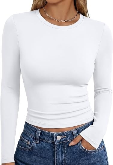 Women’s Long Sleeve SlimFit Top-Soft Stretch Fabric, Crew Neck, Everyday Comfort