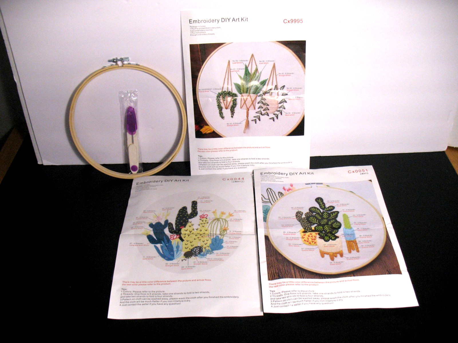 Embroidery Lot of 3 Bundle for Beginners Plants Cactus New Kits Incl Hoop Thread