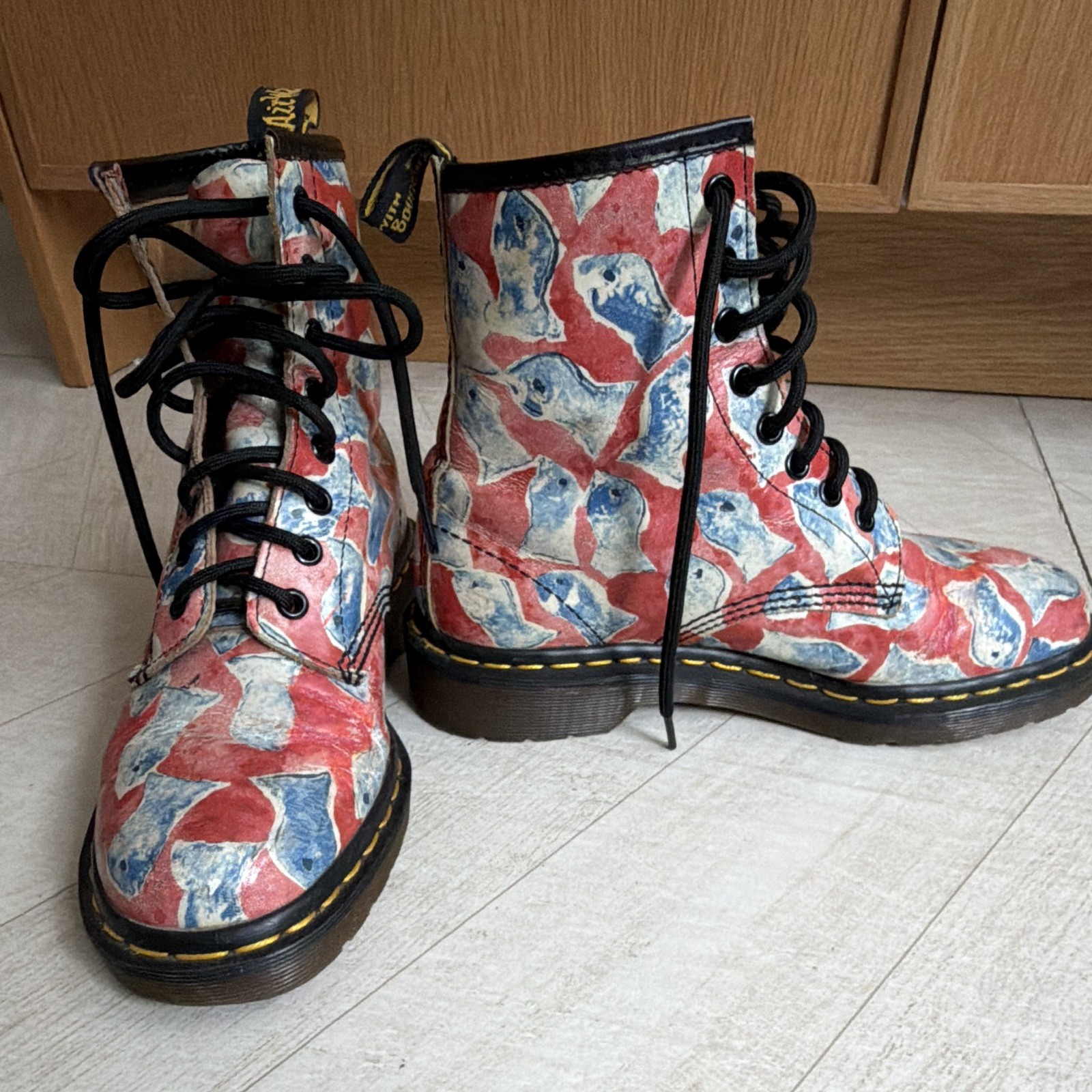 Doc Dr. Martens red and blue fish exclusive pattern