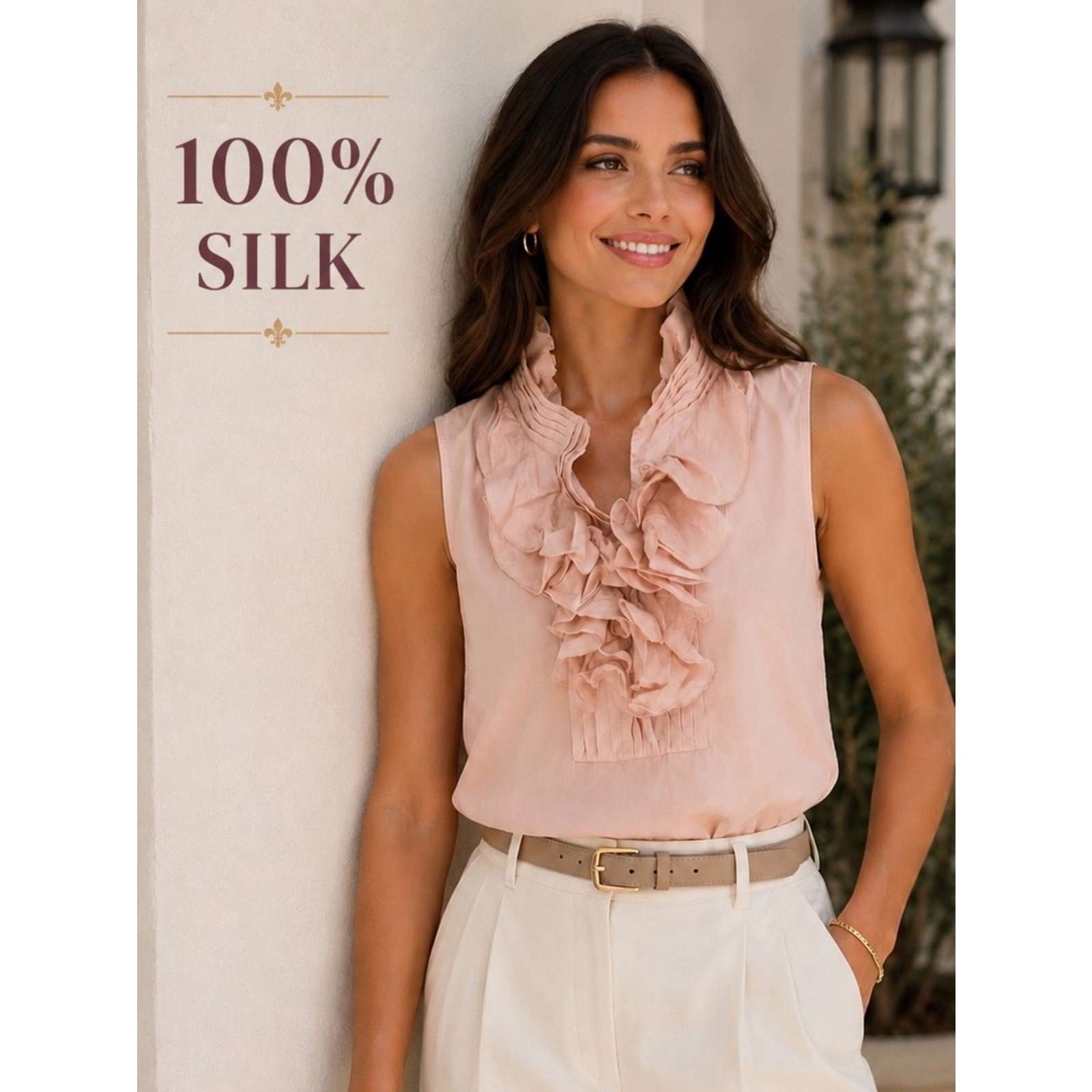 J.Crew 100% Silk Ruffle Blouse Pink Sleeveless Mock Neck Romantic Size 0