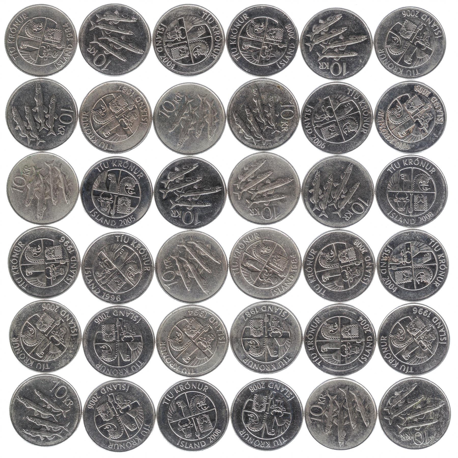 Iceland | 10 Kronur | 100 Coins | Eagle Gammur | Capelin Fish | 1996 - 2008