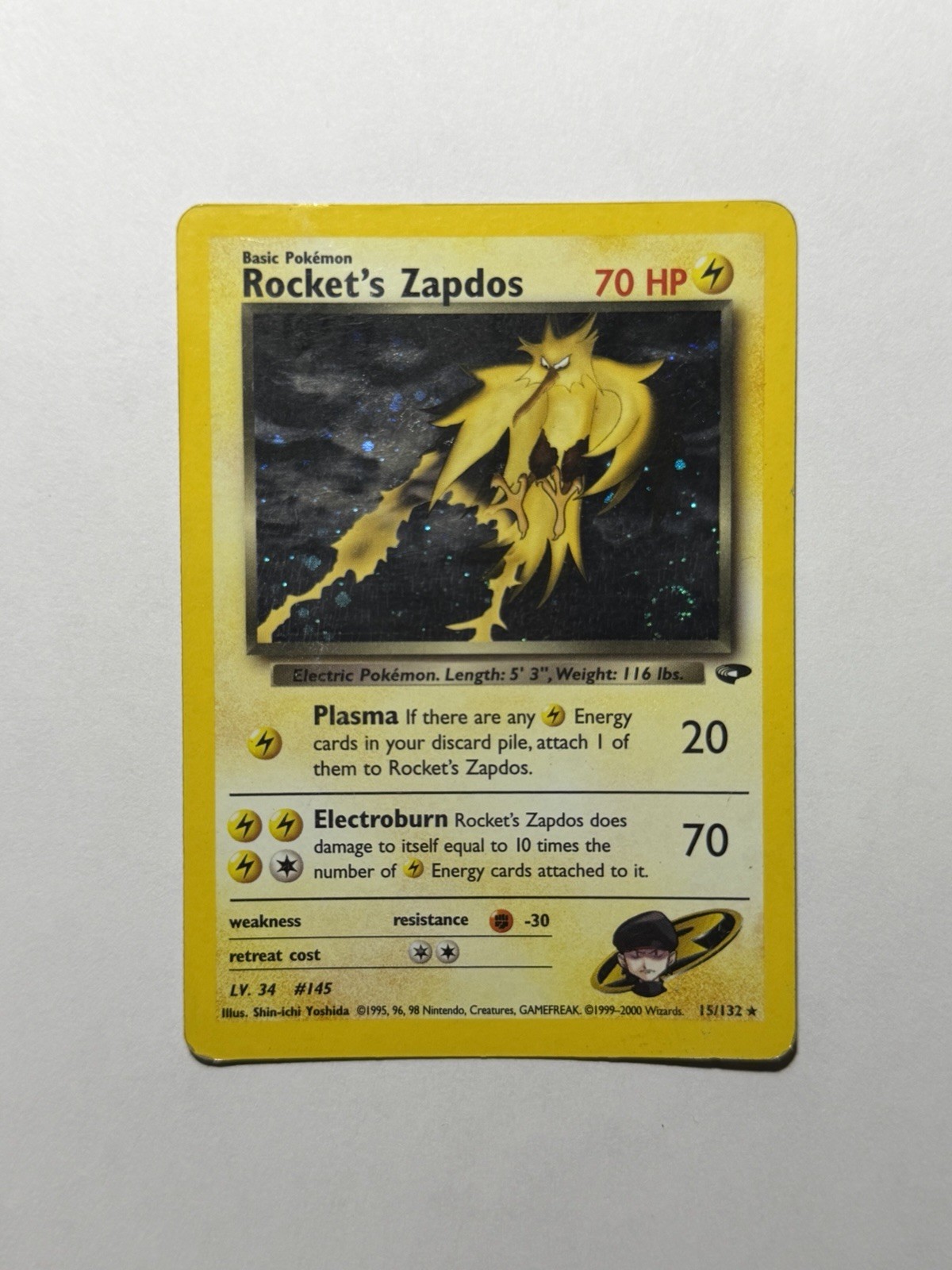Rocket\'s Zapdos 15/132 Gym Challenge Holo 🌀SWIRL🌀