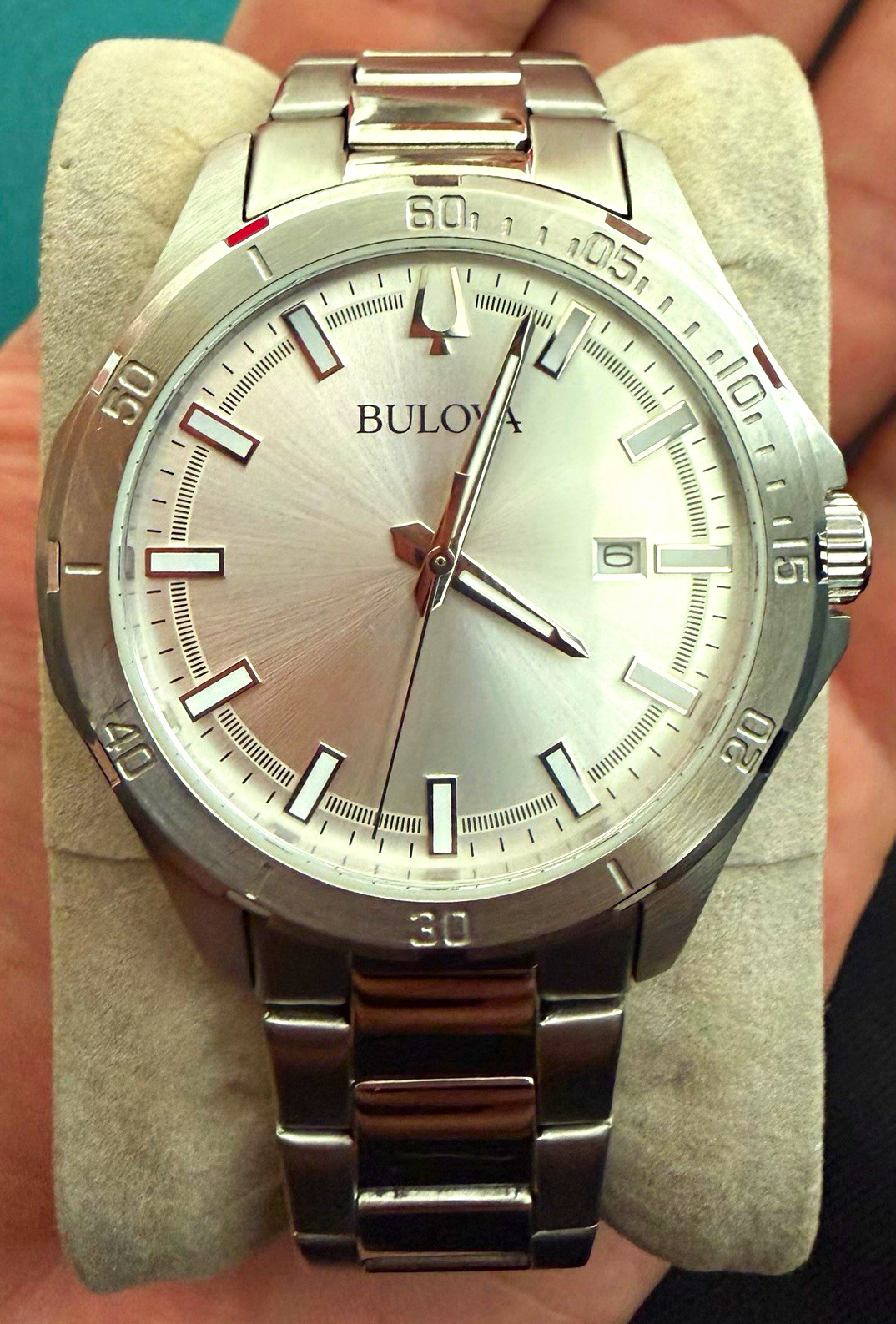 Bulova Men\'s Stainless Steel Analog Watch Silver Dial Date Water-Resistant
