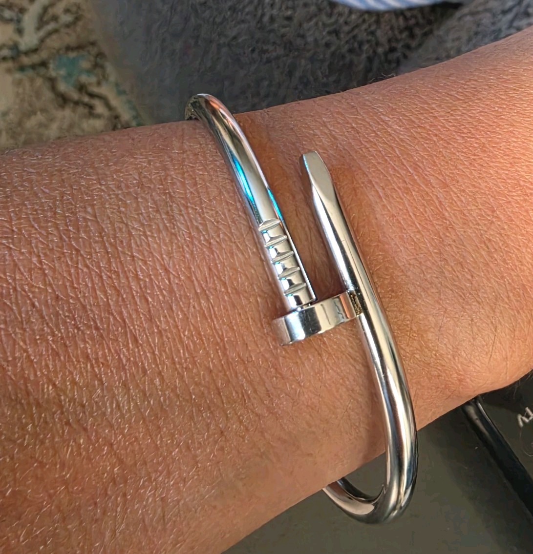 Fashion Nova Silver Nail Cuff Bangle Bracelet NWT Keep Nailing It OS