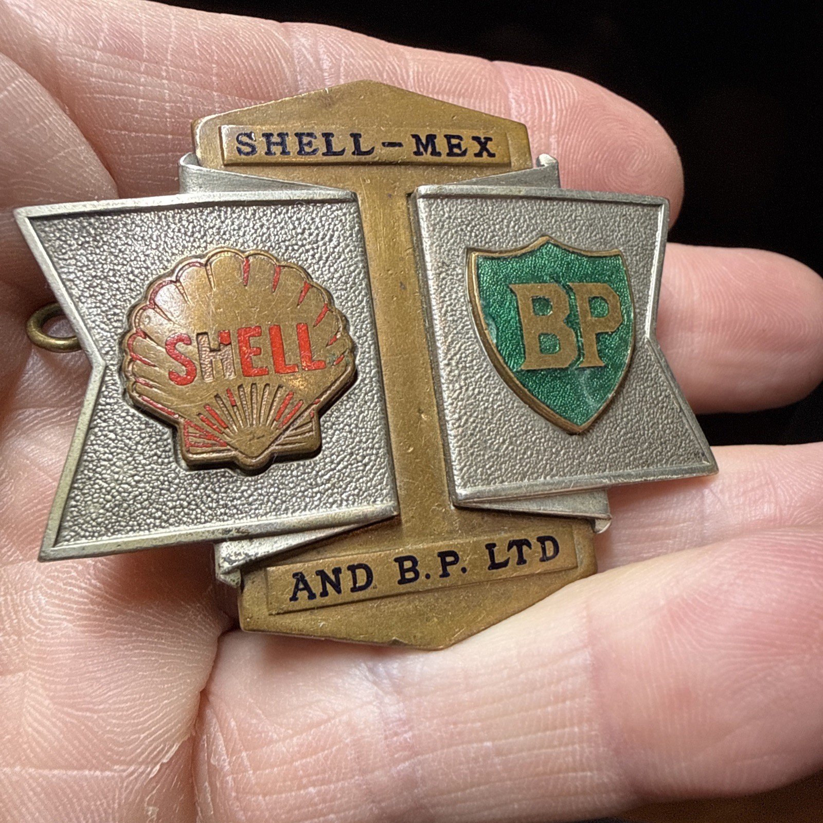 RARE Original Vintage circa-1950s Shell-Mex & B.P. tanker driver’s cap badge RARE Original Vintage circa-1950s Shell-Mex & B.P. tanker driver’s cap badge