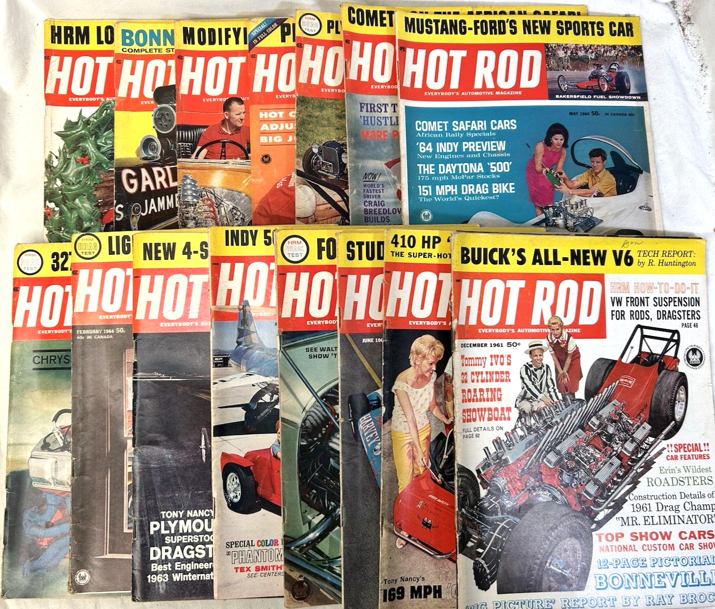Vintage Hot Rod Magazines Lot (15) 1961, 1962, 1963, 1964 Drag Racing Rodding