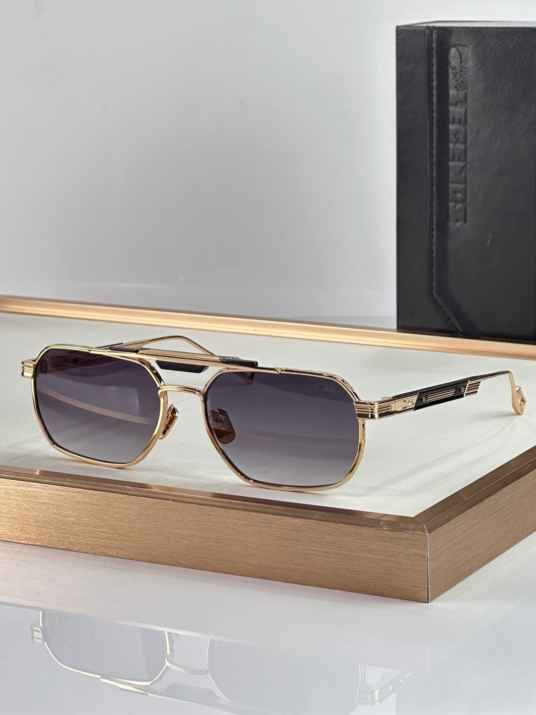 CAZAL 757 Double Bridge Sunglasses Gold Frame Dark Purple Gradient Lens New