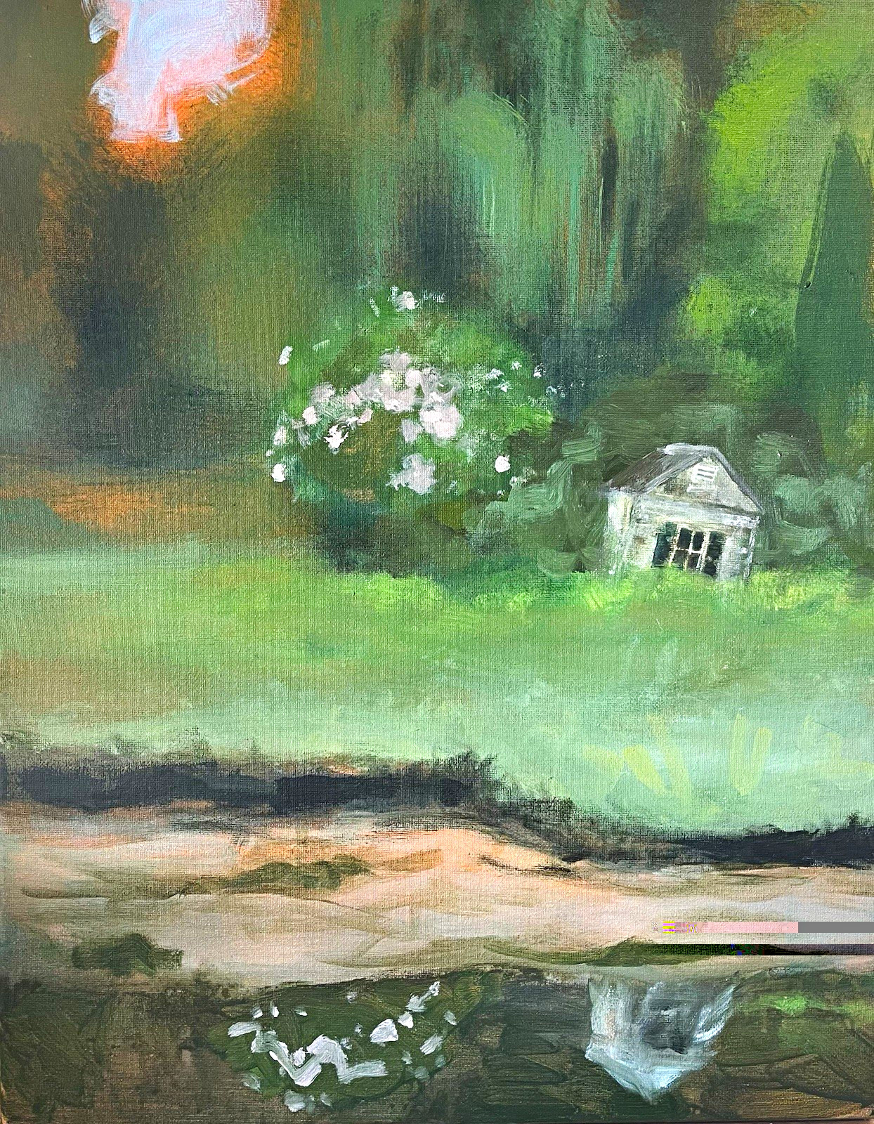 Impressionist Landscape Painting - Shed Reflection in Pond - 16x20 on Canvas