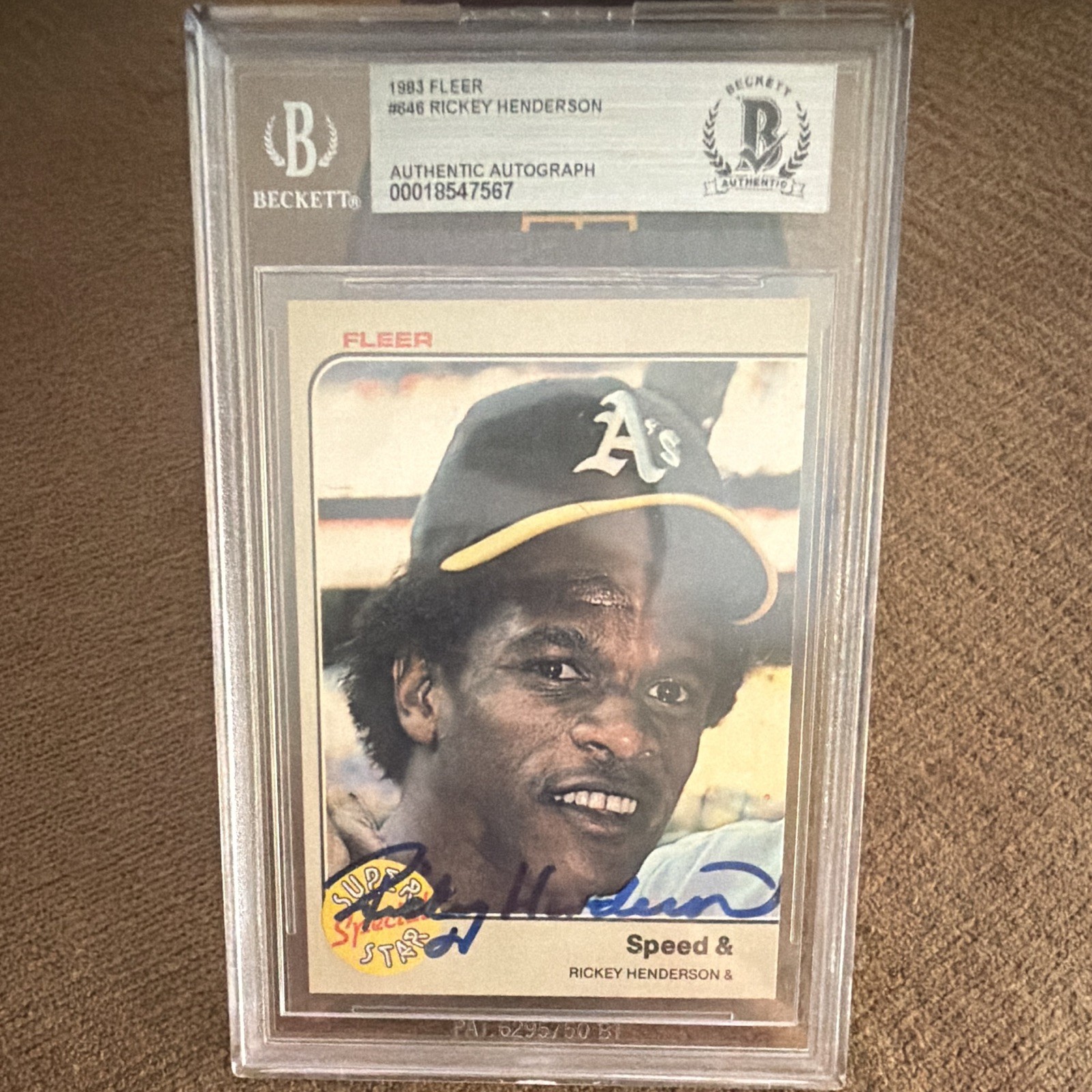 1983 Fleer - Rickey Henderson #646 AUTOGRAPHED Beckett Certified HOF Oakland A