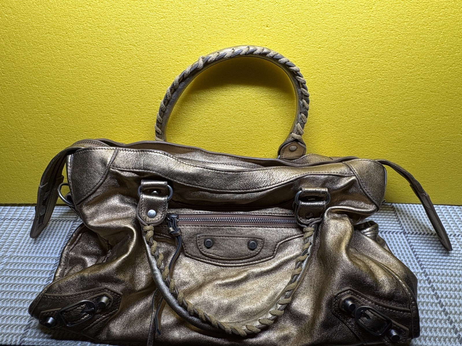 Balenciaga Classic City Motorcycle Bag 115748 Metallic Bronze Leather – No Strap