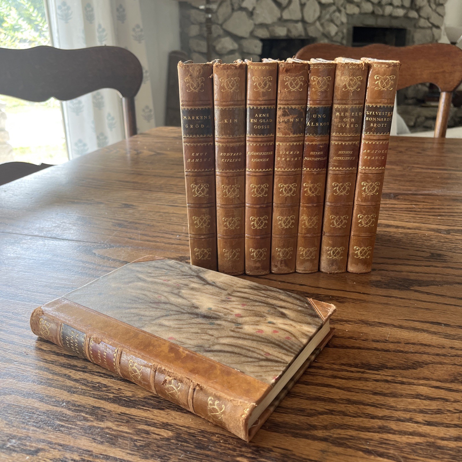Lot 8 Antique Swedish Books Half Calf Decorative Stack Dark Academia Literature Lot 8 Antique Swedish Books Half Calf Decorative Stack Dark Academia Literature