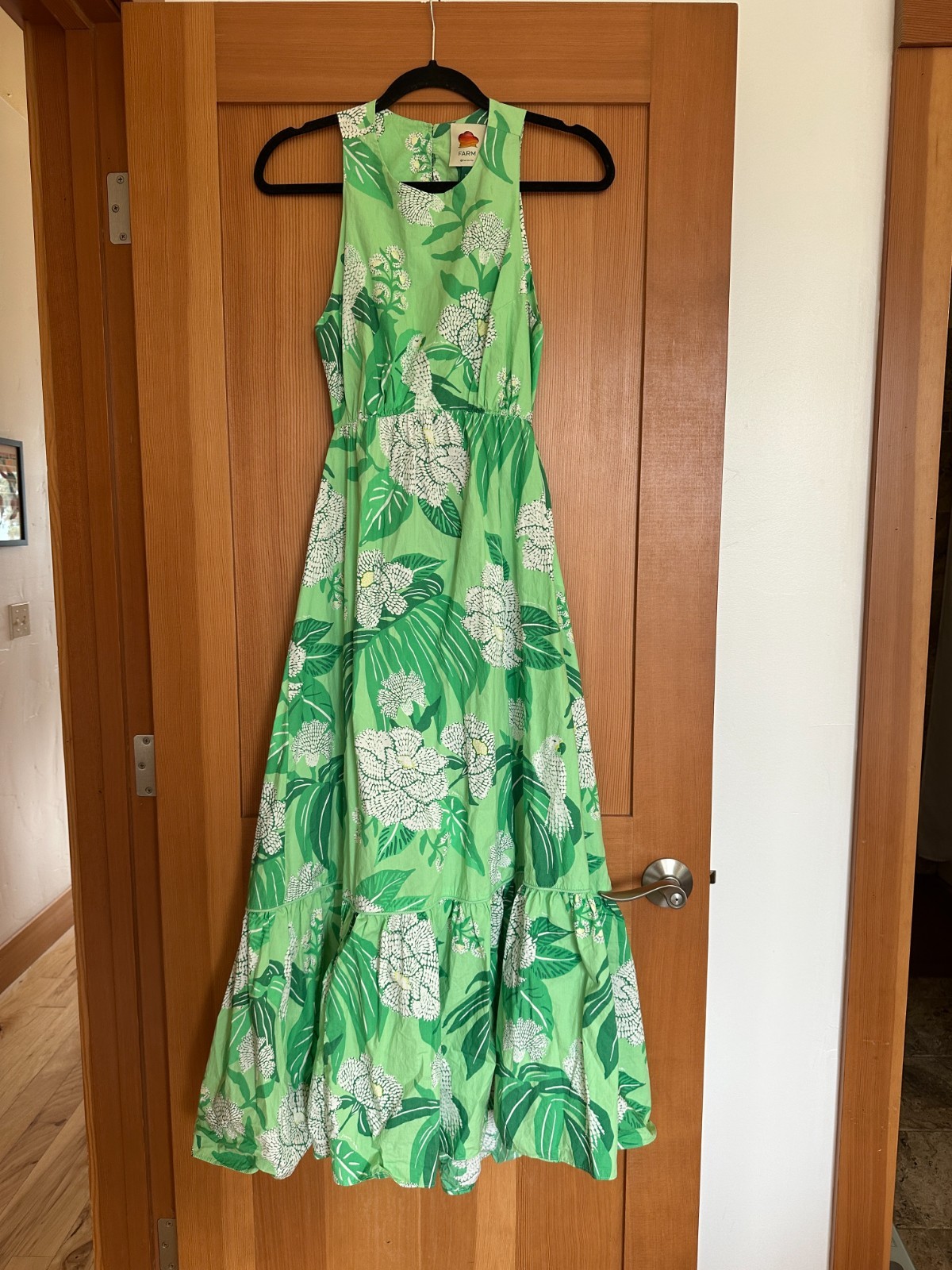 Farm Rio Dewdrop Floral Cutout-Back Midi Dress, size small