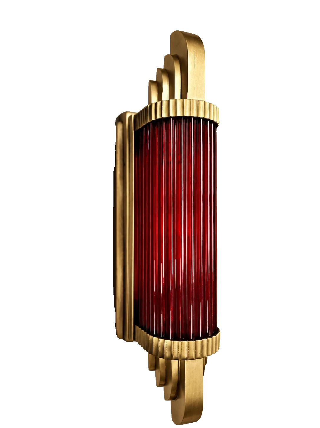 Vintage Art Deco Brass Red Glass Rod Skyscraper Wall Sconce Retro Light Lamp 1PC