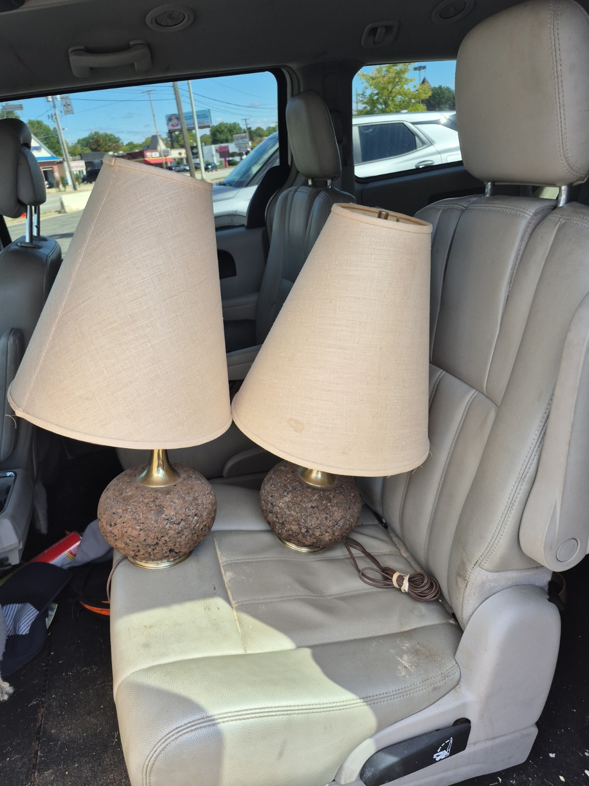 Two Vintage Mid-Century Modern Cork &brass  Table Lamp Retro 1960\'s-1970\'s