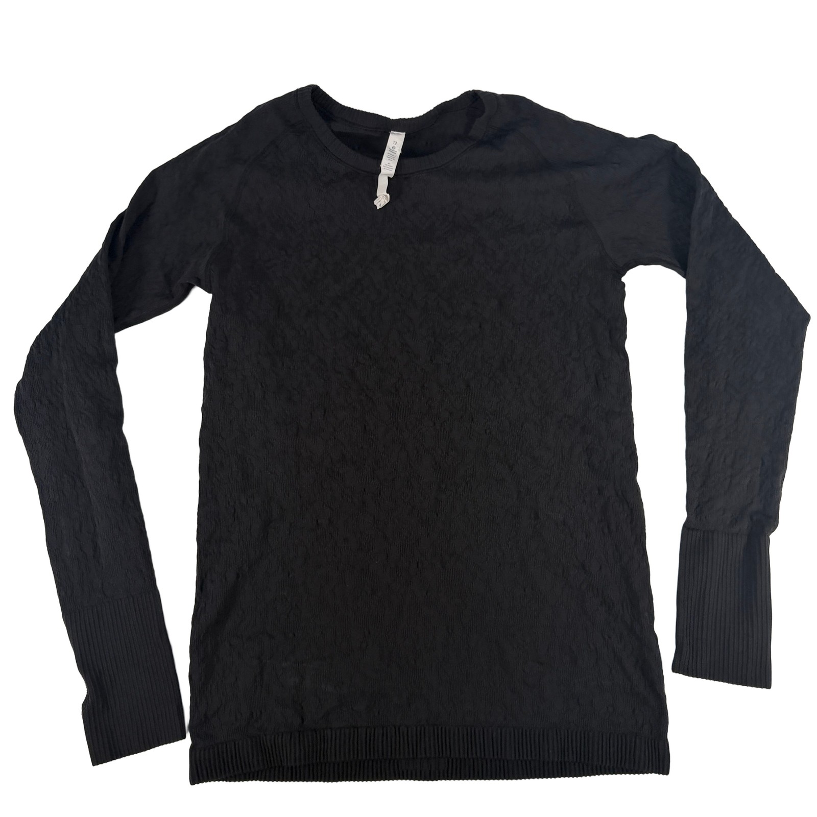 Lululemon Athletica Black Textured Long Sleeve Top with Thumbholes Size 12
