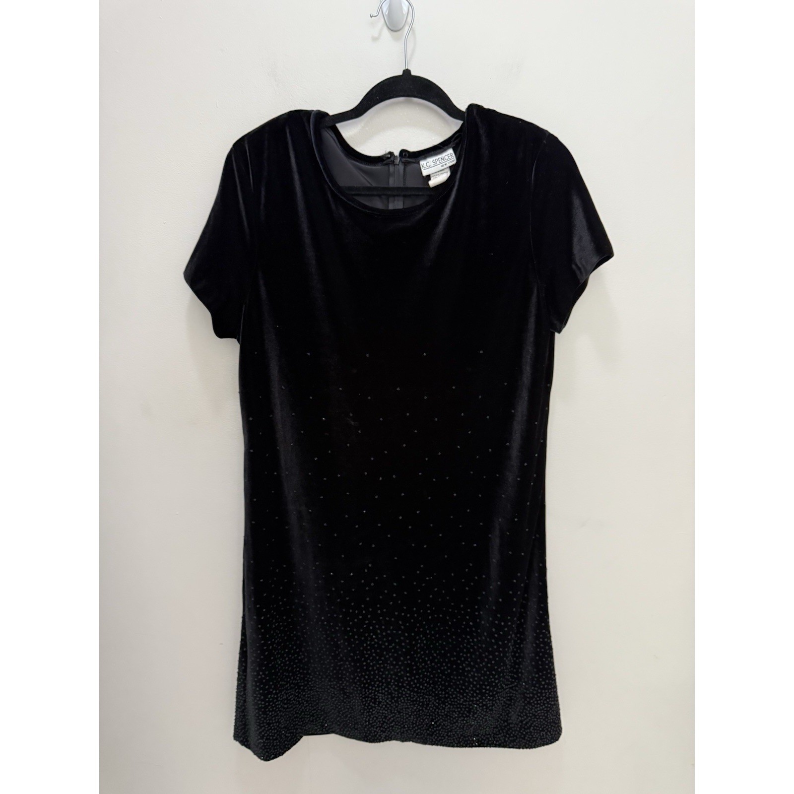 Vintage K.C. Spencer Black Velvet Mini Dress Sz 14 Rhinestone Studded Goth Y2k