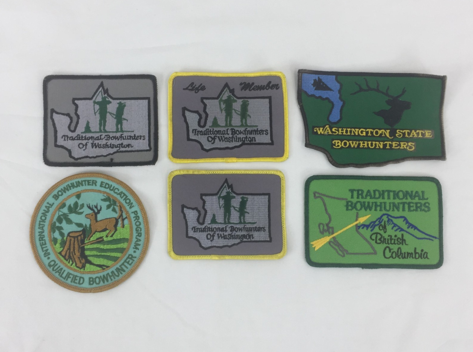 Lot of 6 Washington Traditional Bowhunter Patches British Columbia International