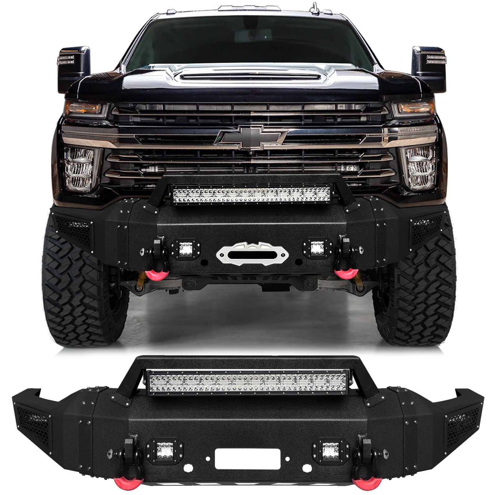 Vijay Front/Rear Bumper w/LED Lights For 2020-2023 Chevy Silverado 2500HD/3500HD