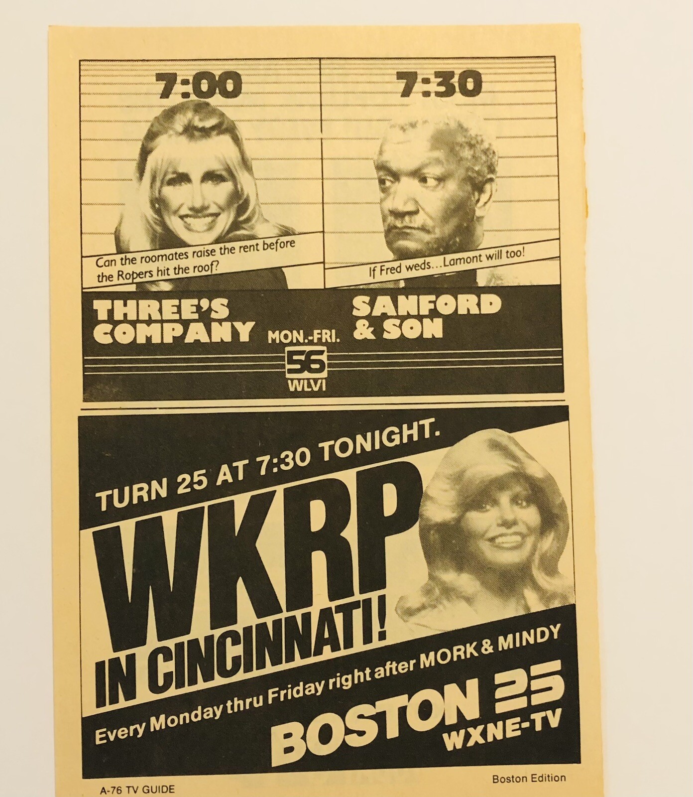 1980’s WKRP & Three’s Company TV Show TV Guide Magazine Ad 0C24