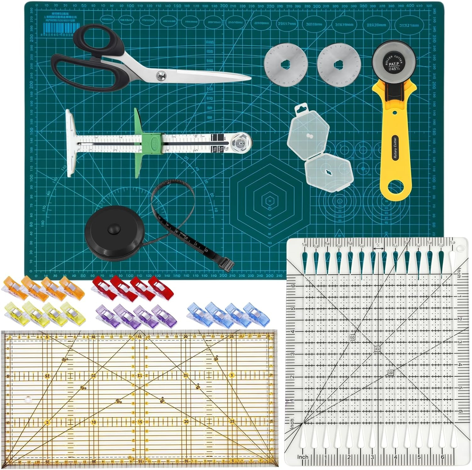 30 Pcs Rotary Cutter Set - 45Mm Rotary Cutter Kit with A3 Cutting Mat, Fabric Sc