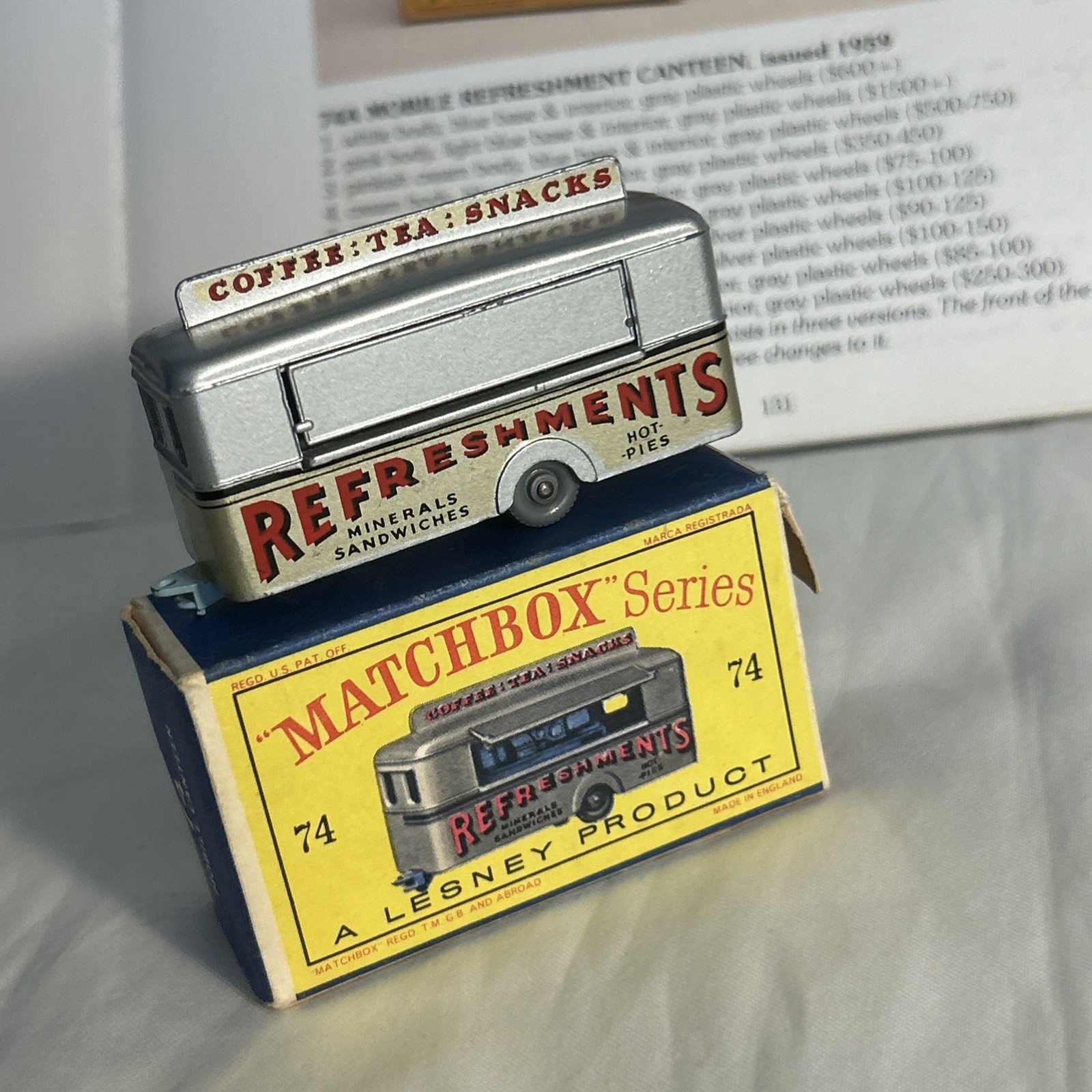 Matchbox Lesney #74 Mobile Refreshment Canteen W/ Pale Lt Powder Blue Base Matchbox Lesney #74 Mobile Refreshment Canteen W/ Pale Lt Powder Blue Base
