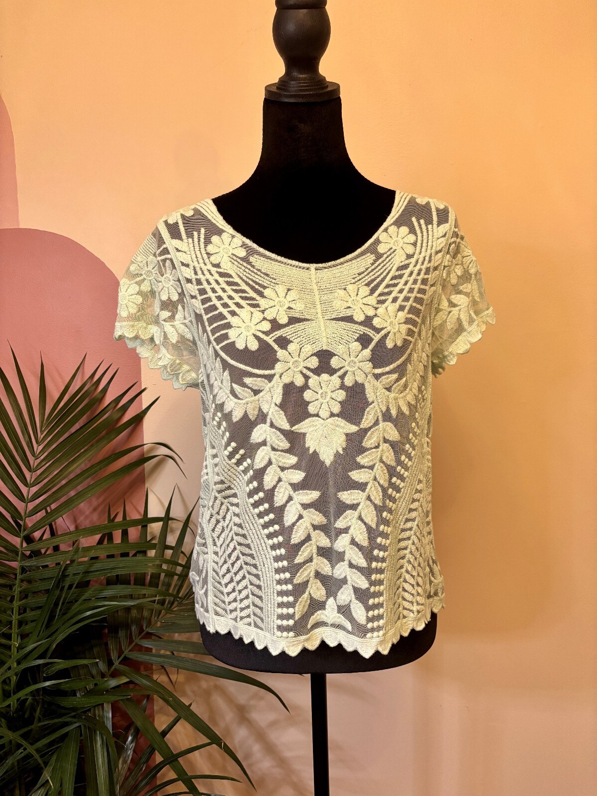 Express Women\'s Mint Green Lace Cap Sleeve Blouse Romantic Feminine Size Small Express Women\'s Mint Green Lace Cap Sleeve Blouse Romantic Feminine Size Small