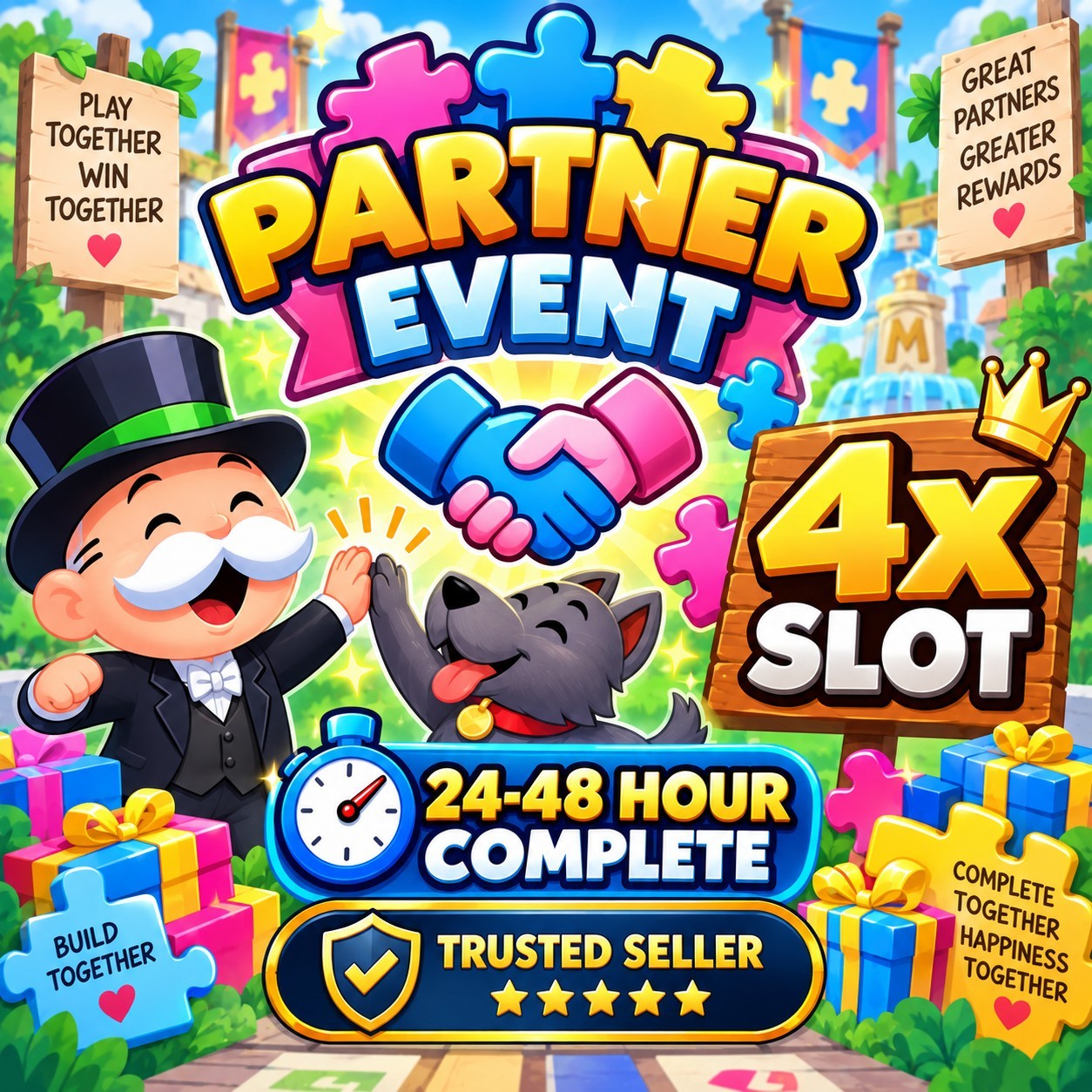 Monopoly Go Farmers Market partners event 4x Slot (24-48 hr) :- 80k full carry 
