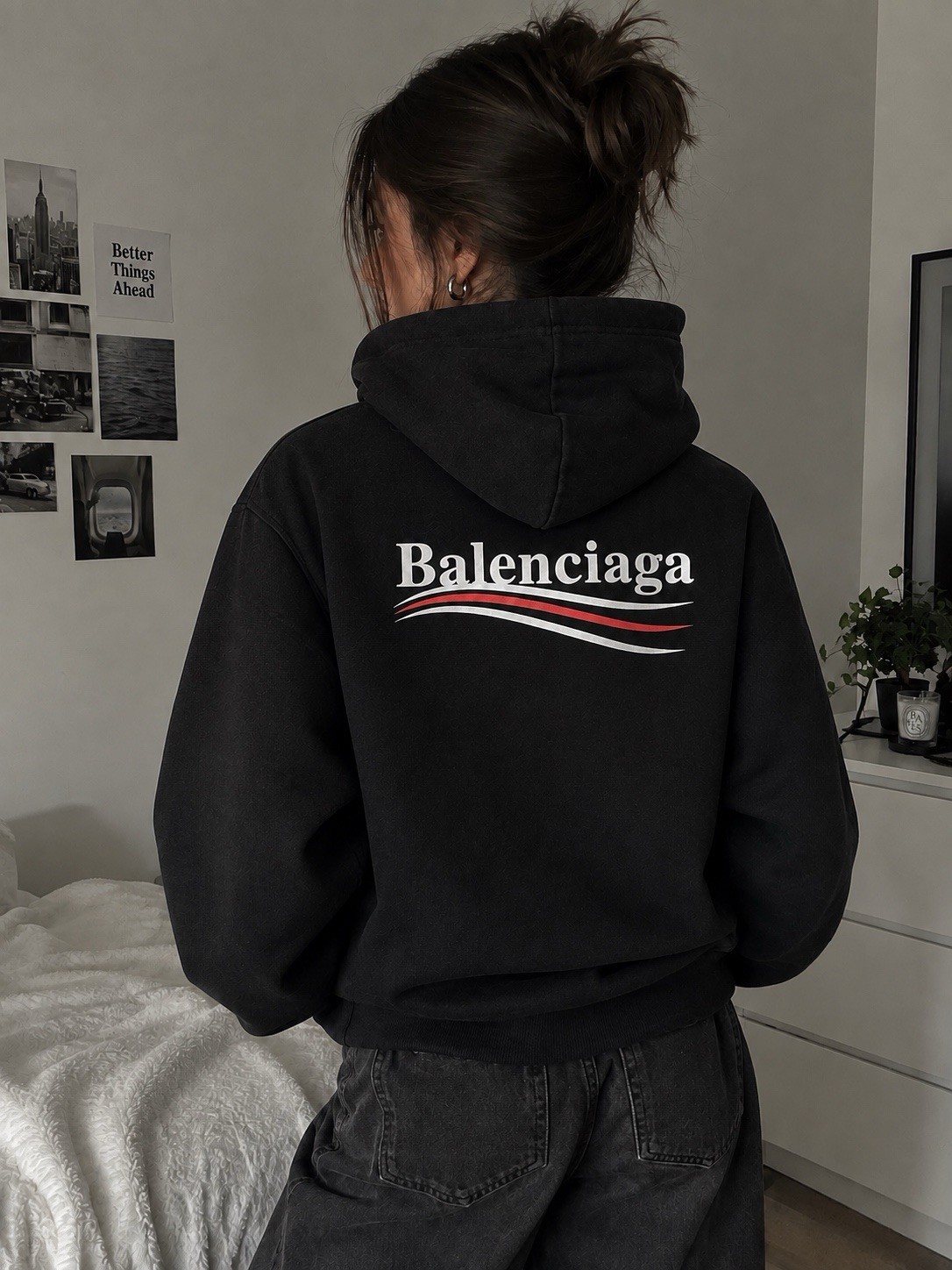 Balenciaga Black Oversized HoodieGraphic Print Pullover SweatshirtUnisex Balenciaga Black Oversized HoodieGraphic Print Pullover SweatshirtUnisex