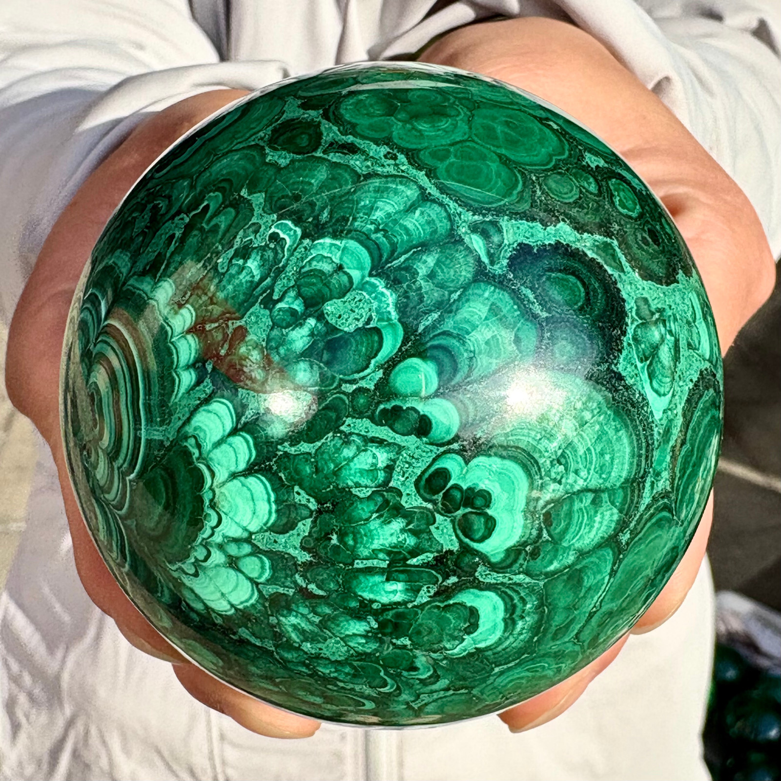 1.93LB Rare Natural Malachite quartz hand Carved sphere Crystal Healing
