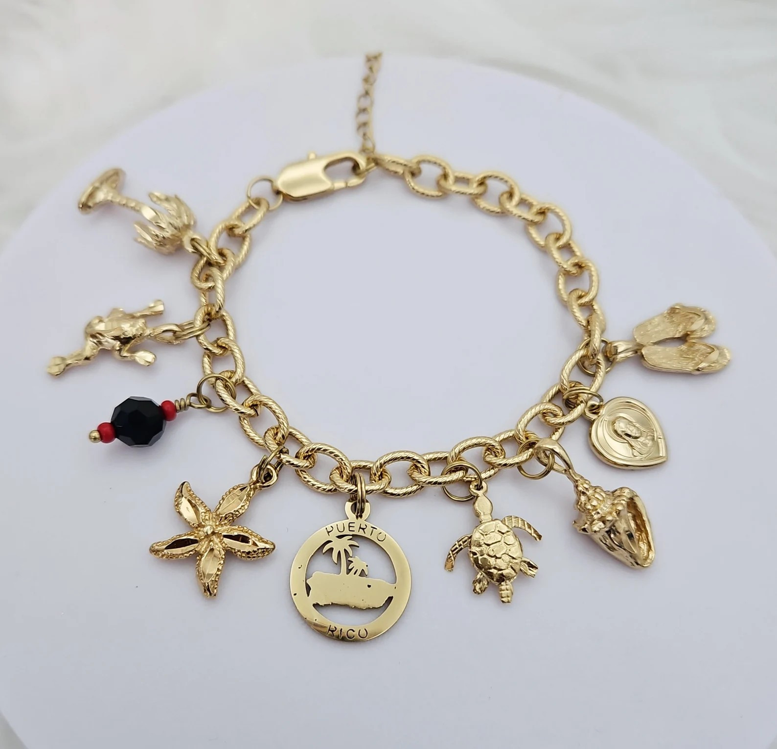 Gold Puerto Rico Charm Bracelet For Women, 14k Heavy Plated Gold