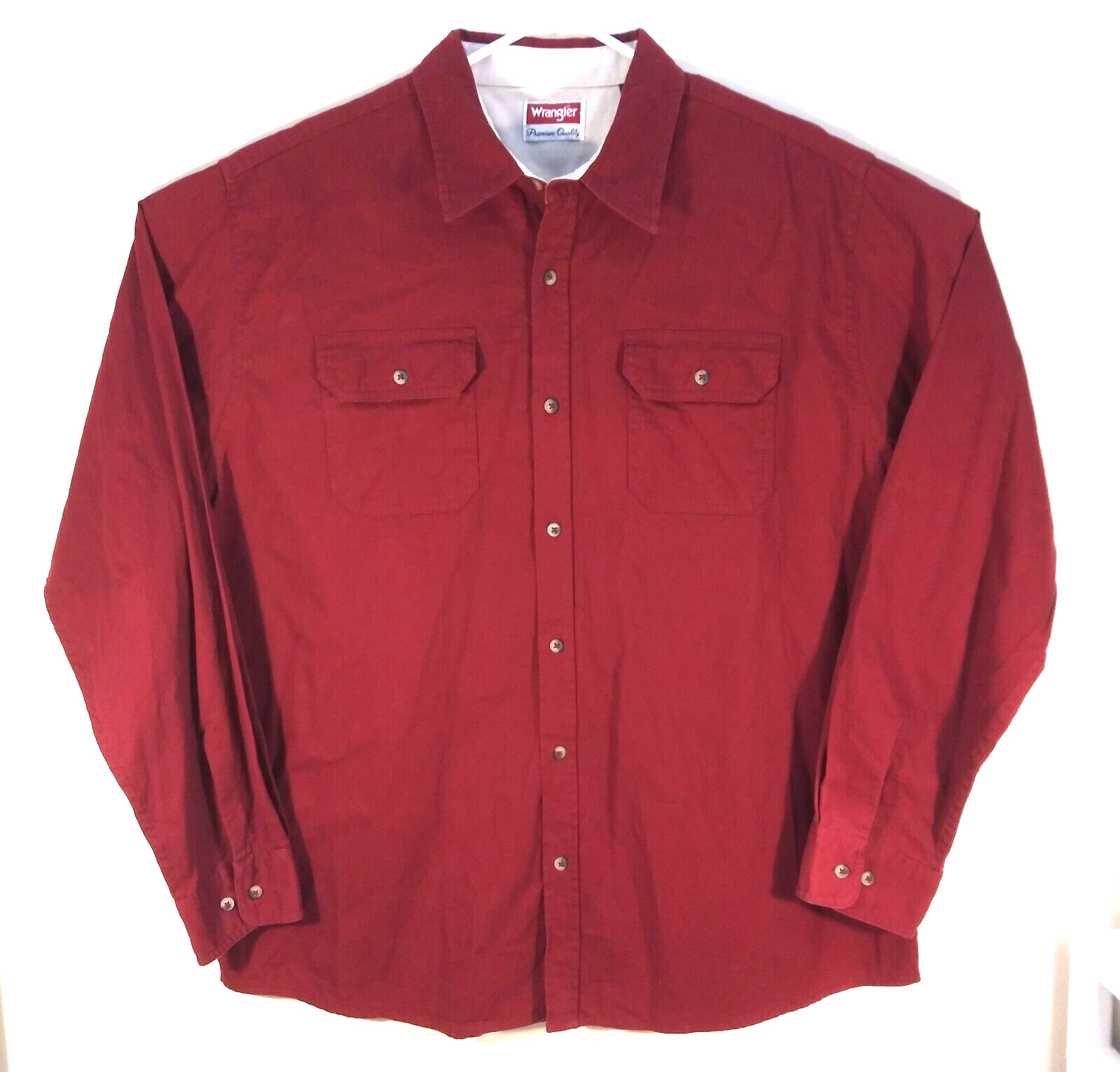 Wrangler Premium Quality Burgundy Red XL Mens Button Down Long Sleeve Shirt NWOT