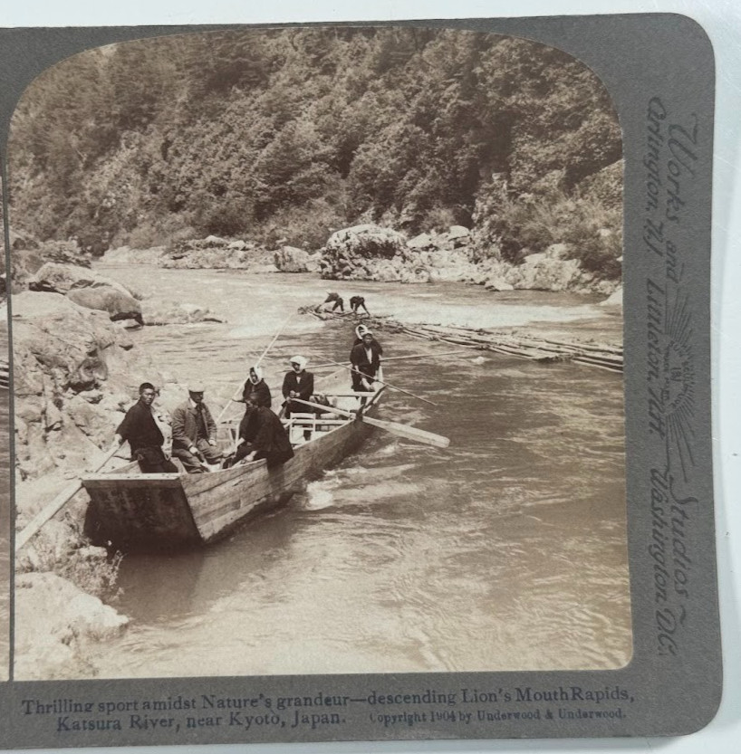 Thrilling Sport Amidst Grandeur Lion\'s Mouth Rapids Katsura River Stereoview