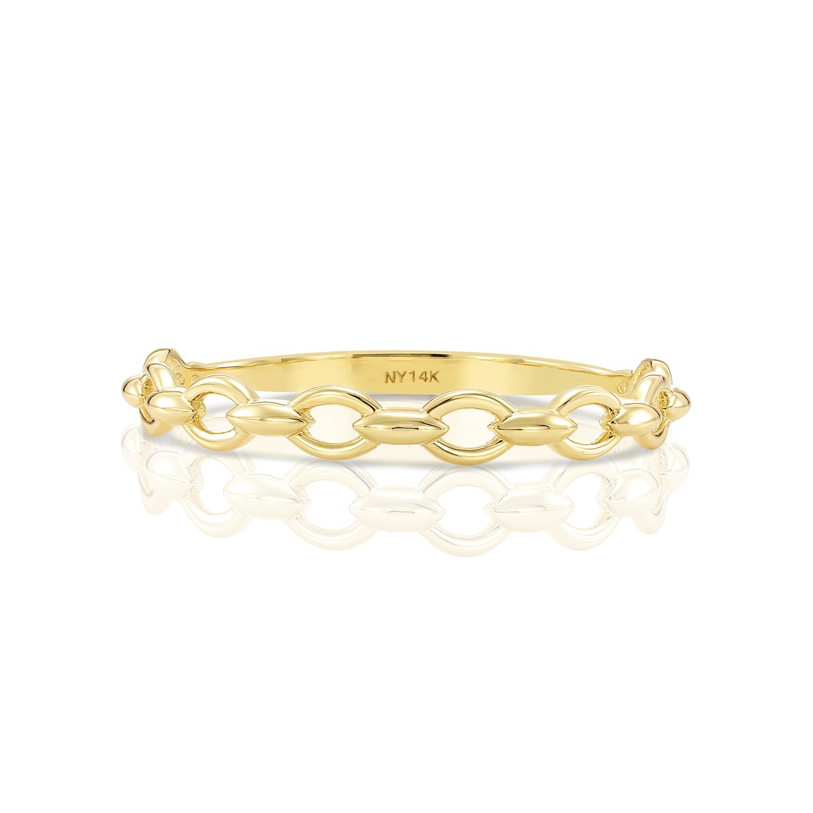 14K Real Solid Yellow Gold Dainty Chain Link Minimalist Braided Band Ring