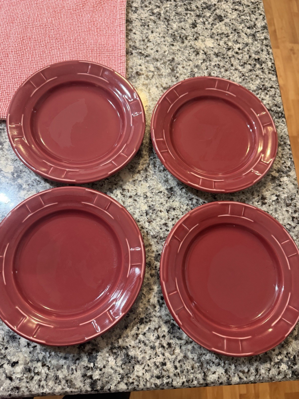 LONGABERGER Woven Traditions Pottery Paprika (Red) Bread Plates Set of 4 USA LONGABERGER Woven Traditions Pottery Paprika (Red) Bread Plates Set of 4 USA