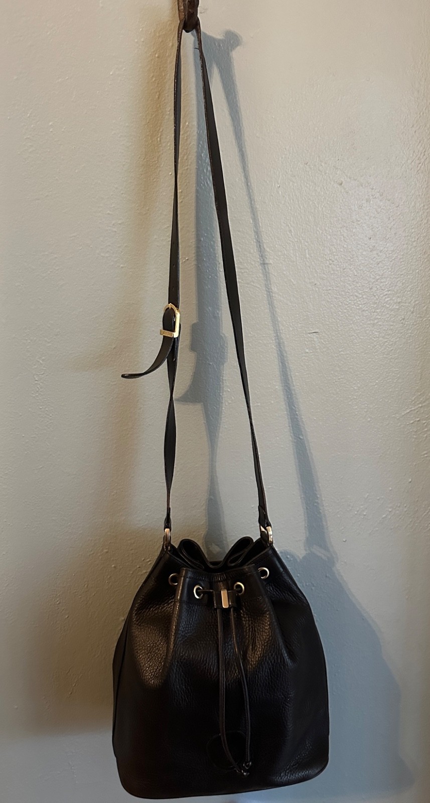 Mark Cross Vintage Black Pebbled Leather Drawstring Bucket Bag Mark Cross Vintage Black Pebbled Leather Drawstring Bucket Bag