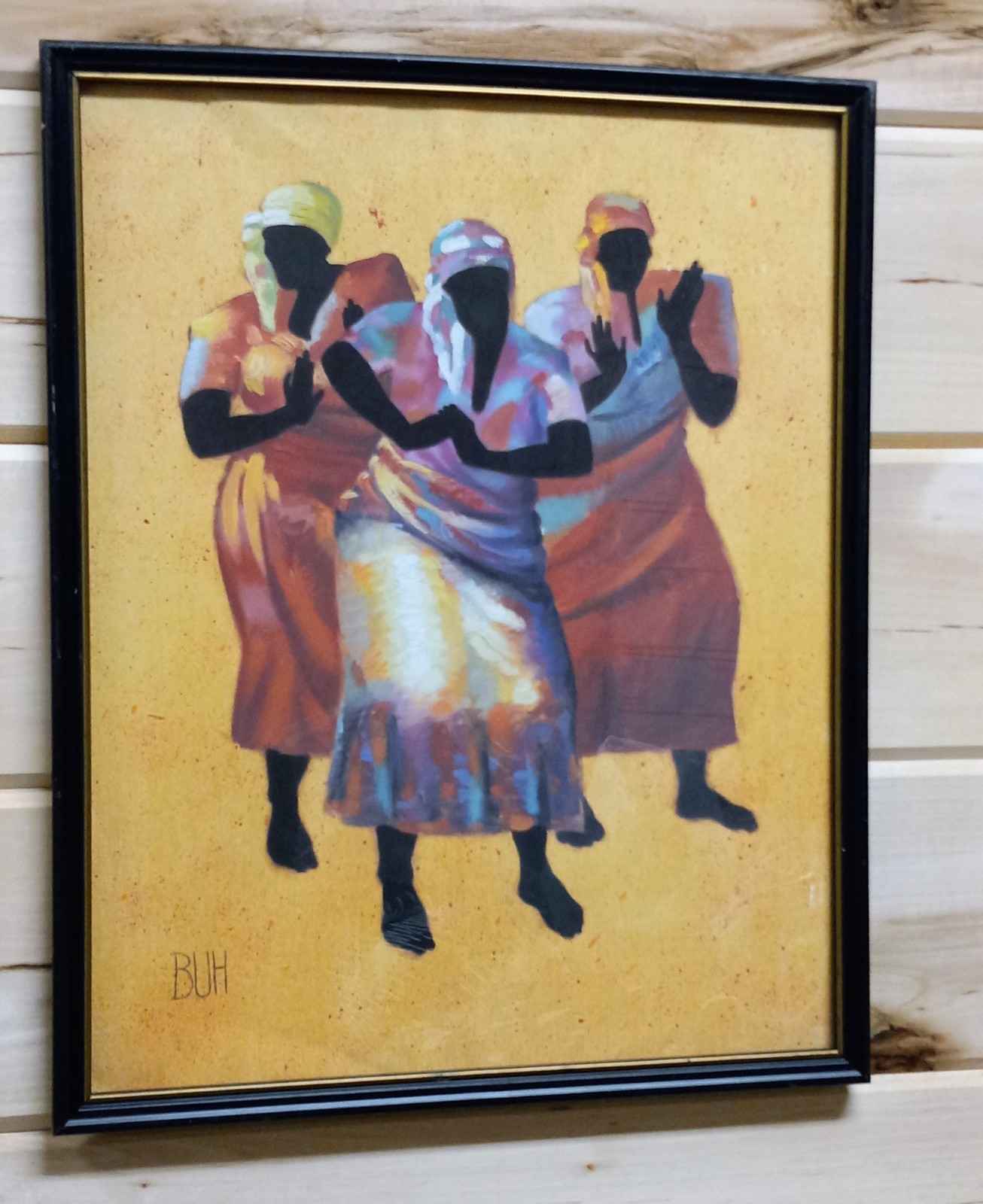 Silhouetted Figures Of African Women Dancing, Framed Picture.  21×17.    #B