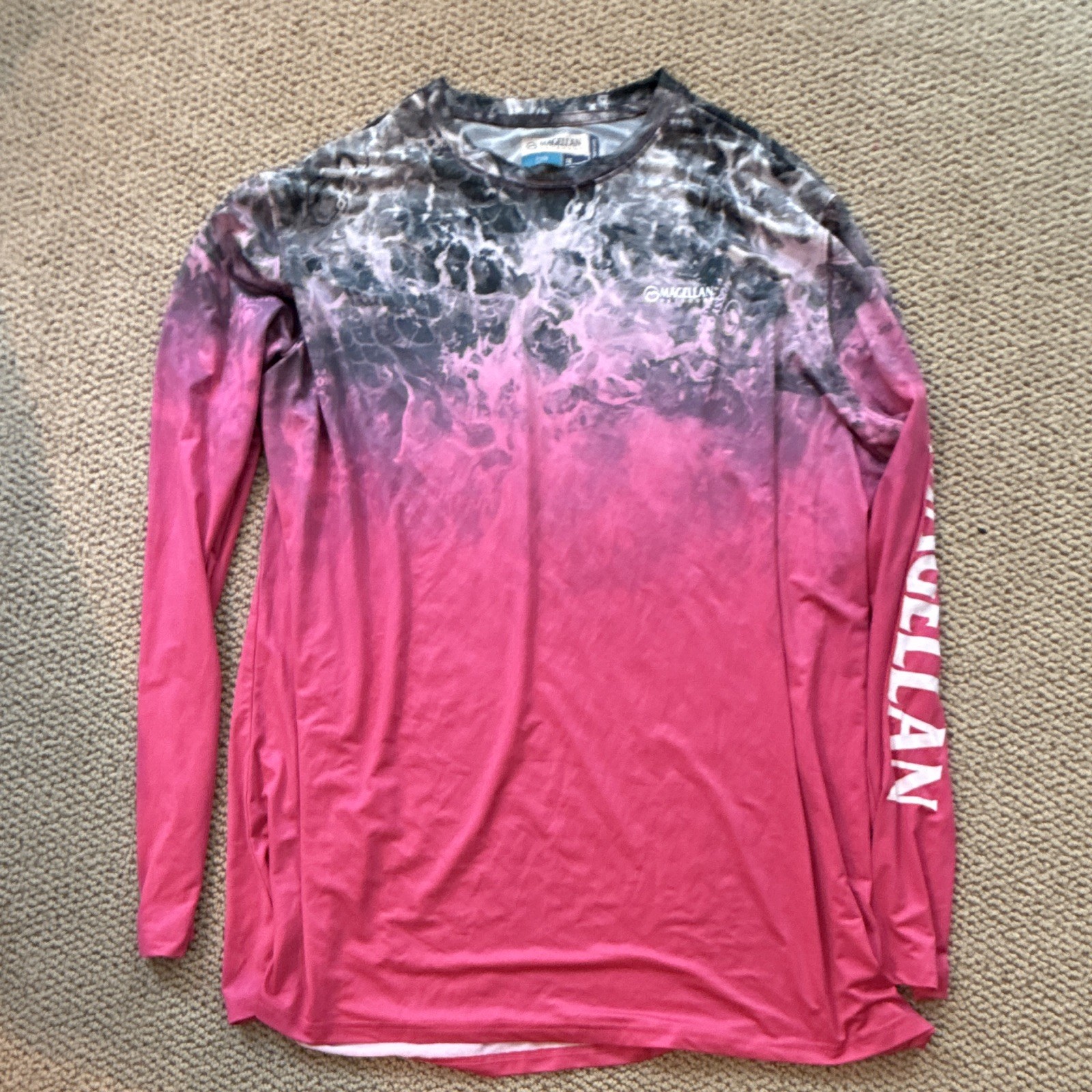 Magellan Outdoors Fish Gear Boyfriend Fit Cooling Top 1X Pink And Gray Design