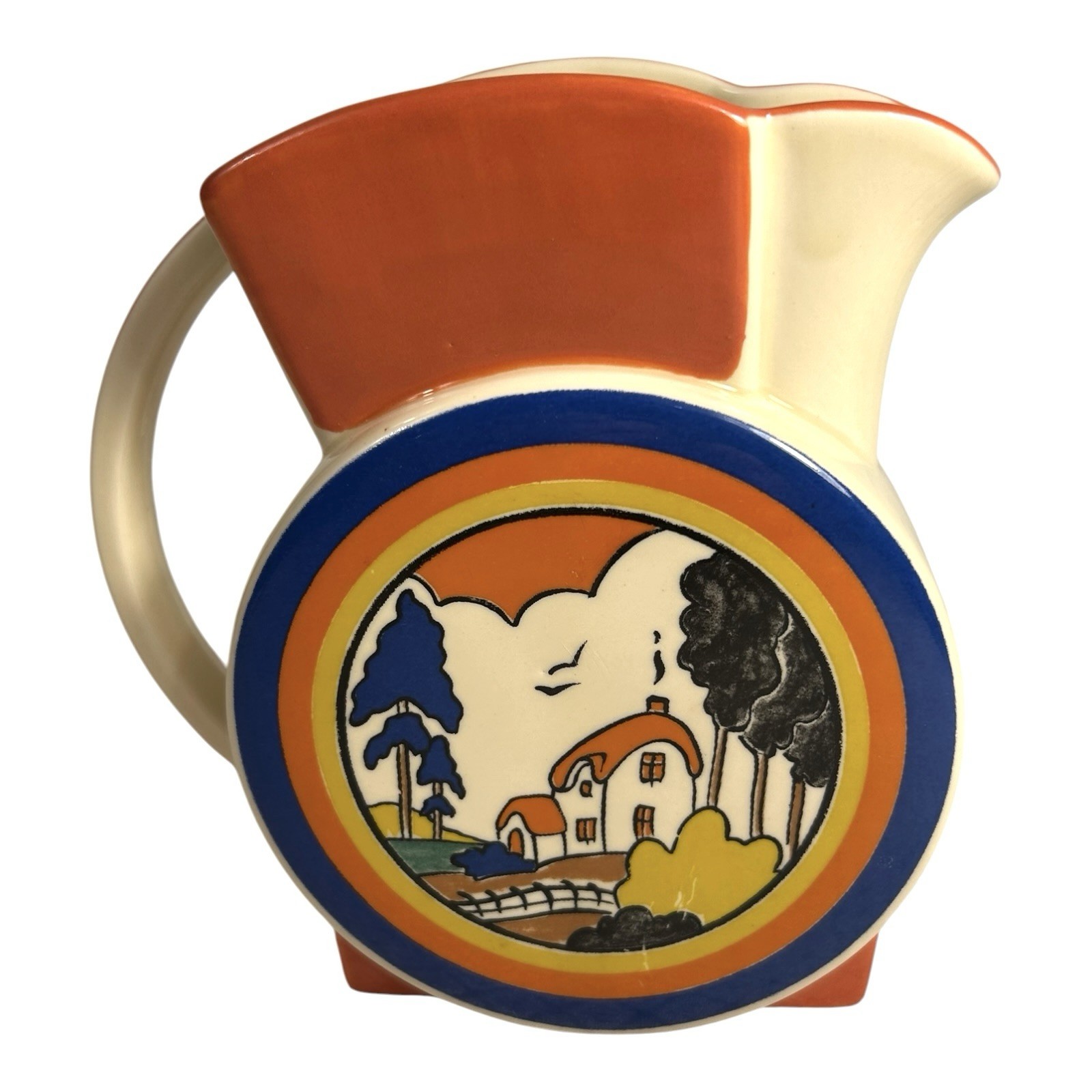 Vintage Clarice Cliff Style Jug Pitcher Huntley Cottage by Moorland Pottery Vintage Clarice Cliff Style Jug Pitcher Huntley Cottage by Moorland Pottery