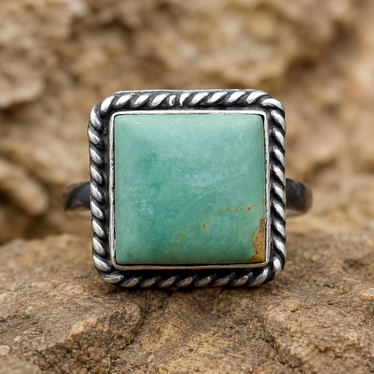 Native American Kingman Turquoise Ring Sterling Silver Signed J Dixon Adj 7-12