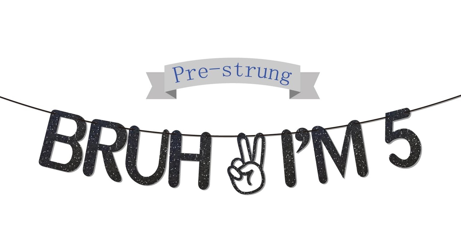 Bruh I\'m 5 Black Glitter Banner,NO-DIY,hello Five,Happy 5th Birthday Party De...